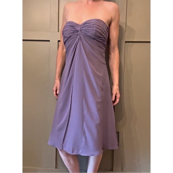 BILL Levkoff Chiffon Strapless Sweetheart Cocktail Length Bridesmaid Dress 8 - Picture 2 of 8